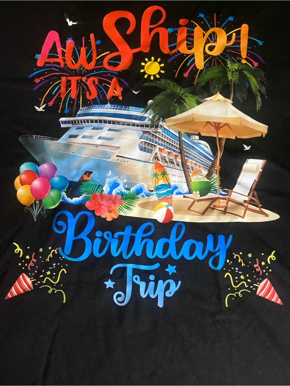 Birthday Trip Cruise Graphic Party Tee - Black